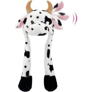 Kids Cow Animal Hat with Ears Moving Jumping Pop Up Beating Plush Holiday